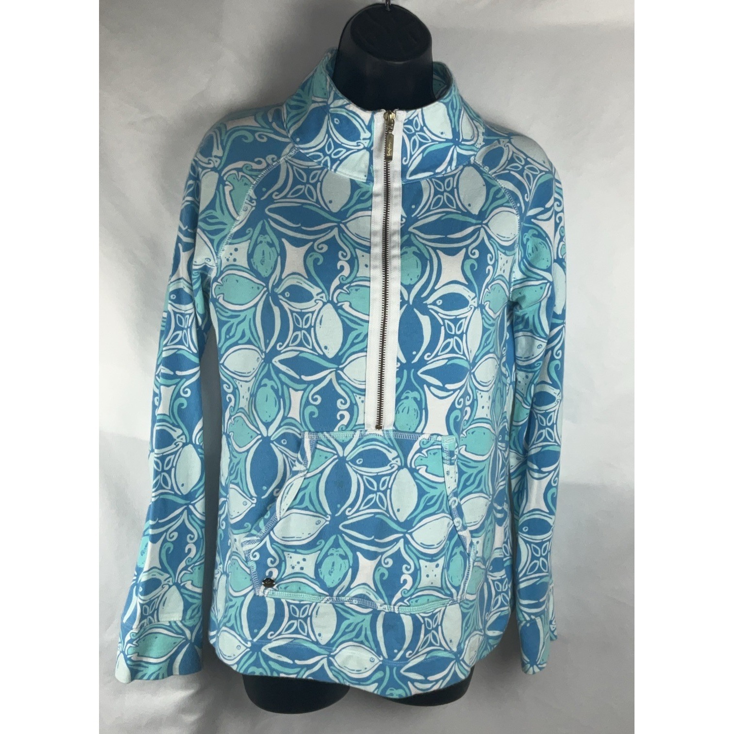 Lilly Pulitzer Woman's Size S Long Sleeve Half Zip Blue Tropic Athletic Pullover